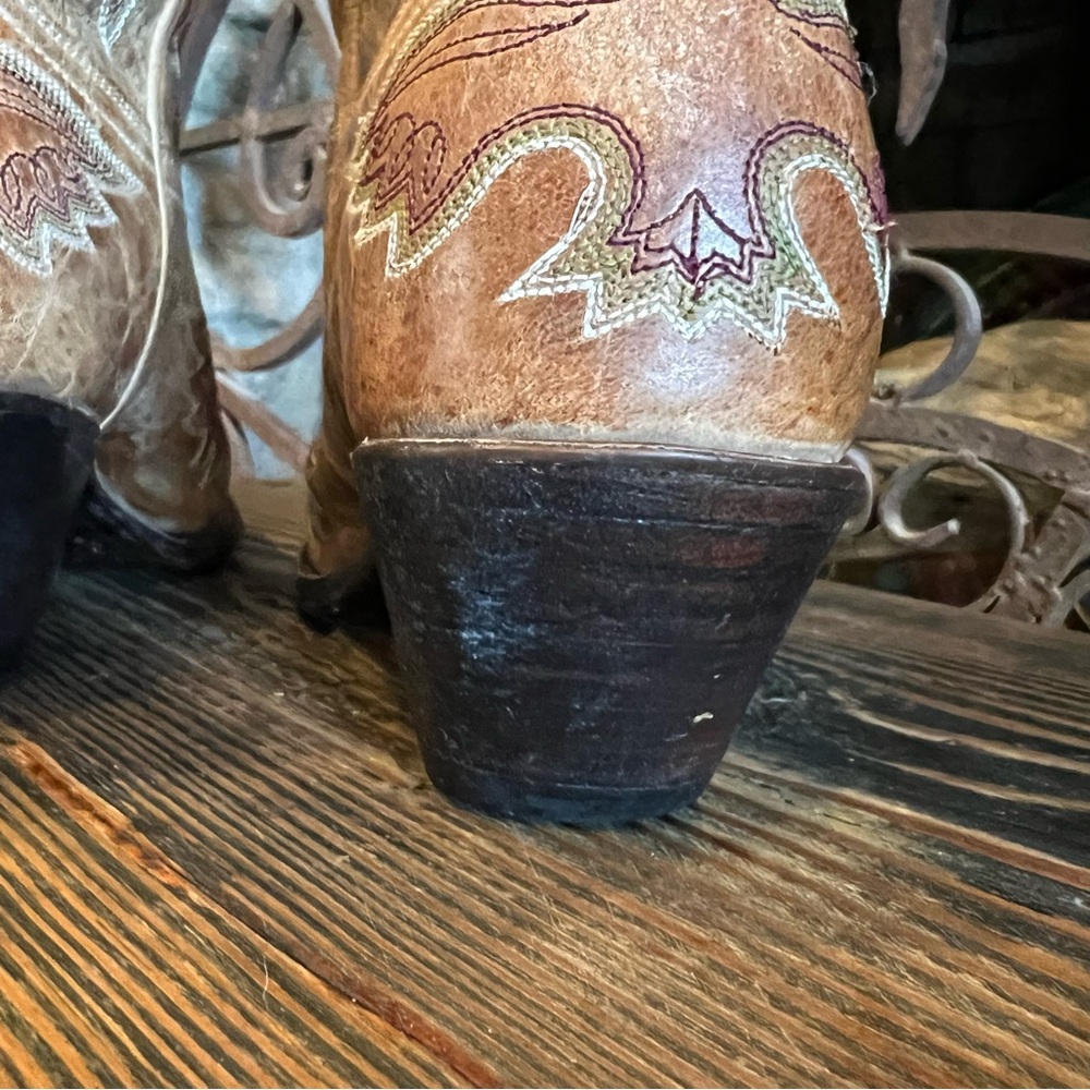 RARE Vintage Corral  Eagle Cognac Tan Burgundy/olive detail Cowboy Boots 8.5M - Picture 15 of 15